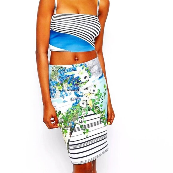Clover Canyon Greece Graphic Print Bodycon Pencil Skirt Sz M Blue - Picture 2 of 7